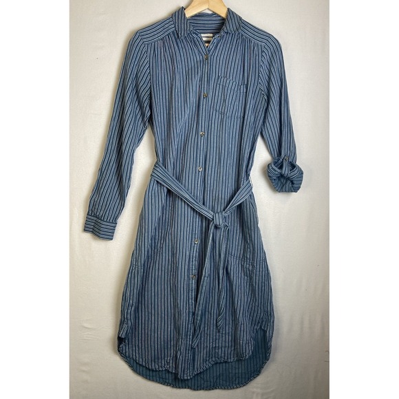 Anthropologie Size 0 Bellamy Striped Cotton Linen Shirt Dress in Blue & White - Picture 2 of 7